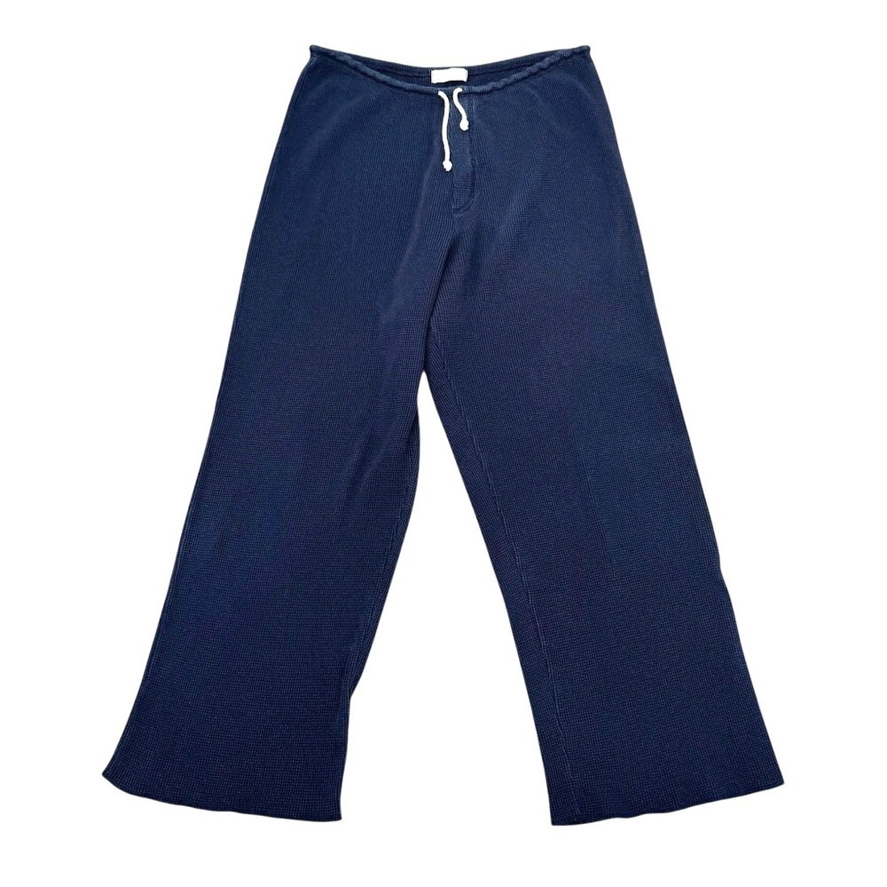 VINTAGE FITIGUES NAVY WAFFLE KNIT WIDE LEG CROPPED PANTS